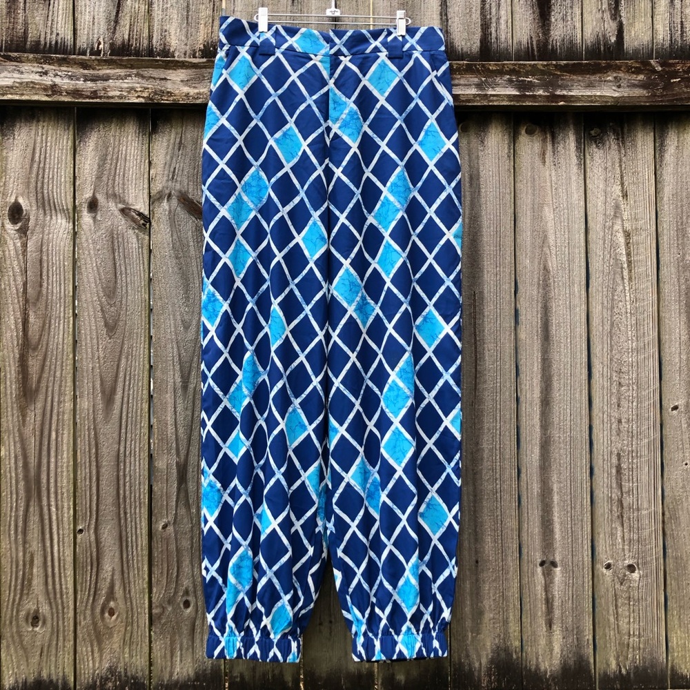 EShakti Wide Leg Jogger Pants Size XL Blue Geometric Parachute Pants